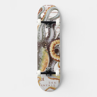 Skateboard Octopus Beige Carte Vintage Marine Nautique Aquati
