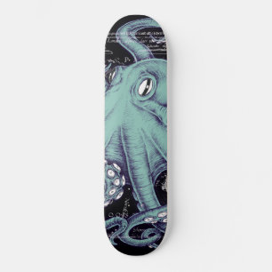 Skateboard Octopus Teal vintage map