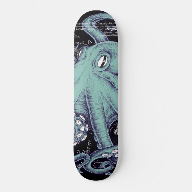 Skateboard Octopus Teal vintage map (Recto)