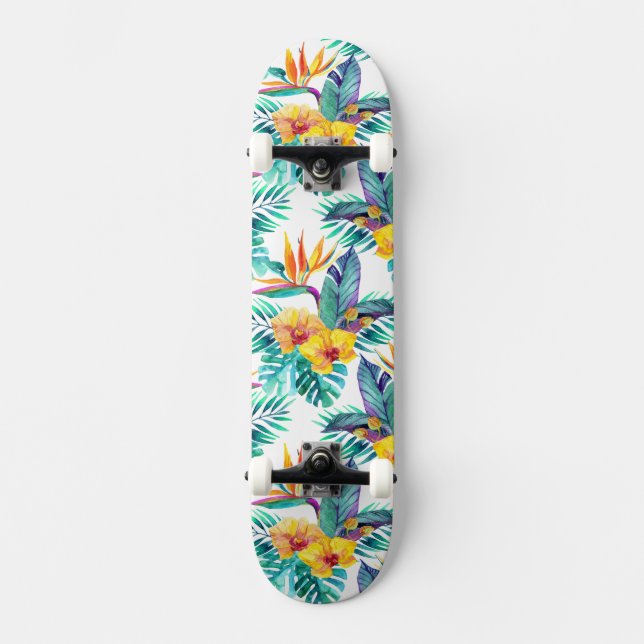 Skateboard Oiseau du paradis et du motif d'orchidée (Recto)