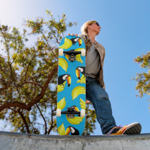 Skateboard Oiseaux cool Amusants Banane Toucan Bleu Jaune Tro