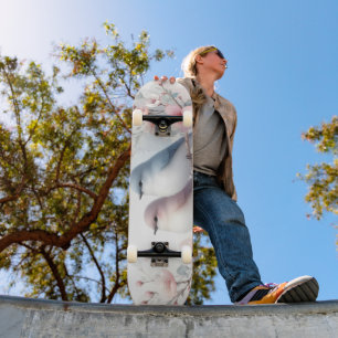 Skateboard Oiseaux d'amour romantiques Branche de fleurs de c
