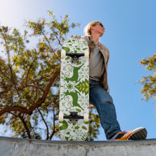 Skateboard Oiseaux de cerfs en fleurs de Noël or