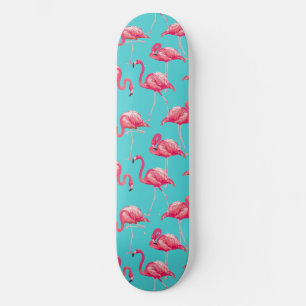 Skateboard Oiseaux roses de flamant sur l'arrière - plan de
