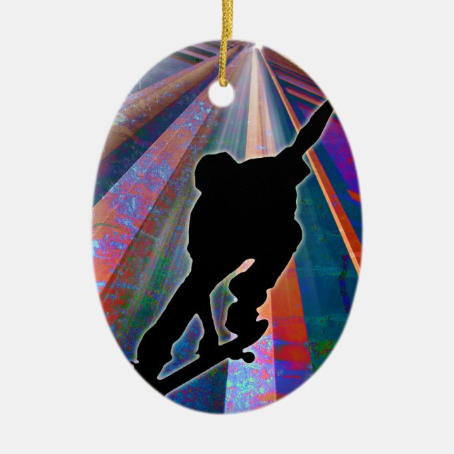Skateboard on a Building Ray Ceramic Ornament (Front)