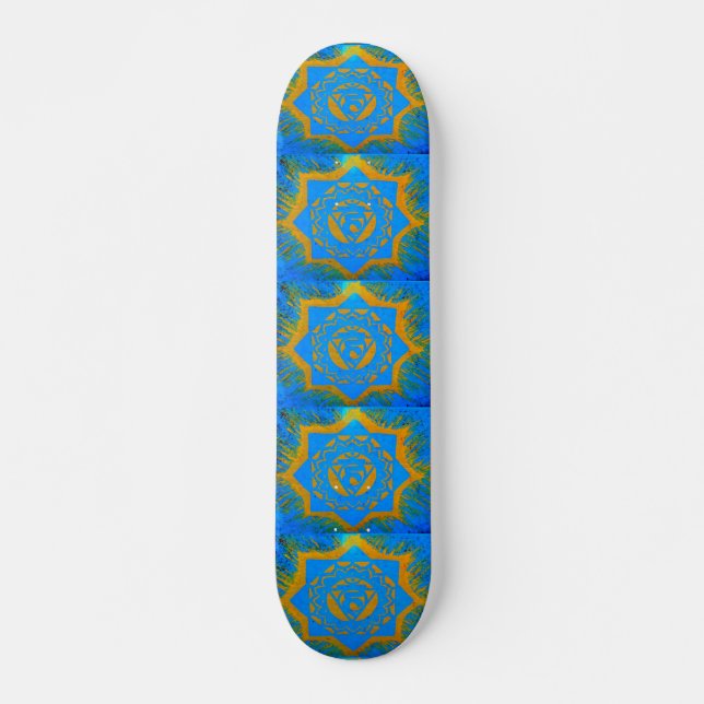 Skateboard or sur symbole tantrique bleu (Devant)