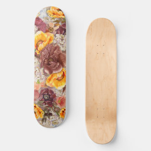 Skateboard Orange Bourgogne Automne Floral Aquarelle  