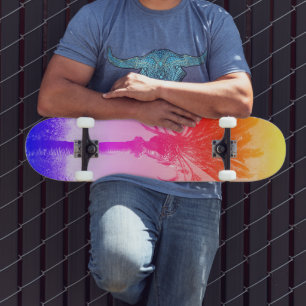 Skateboard Orange Rose Violet Arc-en-Ciel Ombré Palmier Cool