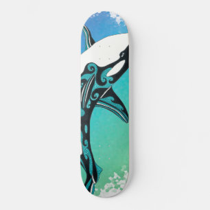 Skateboard Orca Whale Tribal InkTeal