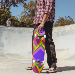 Skateboard Ornement Bold Orchid & Or Abstrait Géométrique Rét
