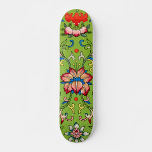 Skateboard Ornement chinois vintage Owen Jones vert floral