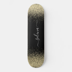 Skateboard Paillettes d'or noir Girly Monogramme