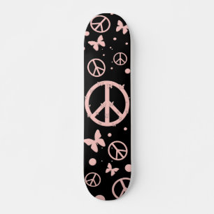 Skateboard Paix rose et papillons