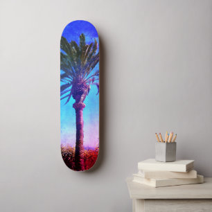 Skateboard Palmier bleu violet, Cool rétro Vintage tendance