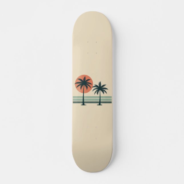 Skateboard Palmier tropical rétro/vintage (Devant)