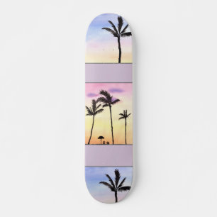 Skateboard Palmiers avec des levers de soleil au pastel