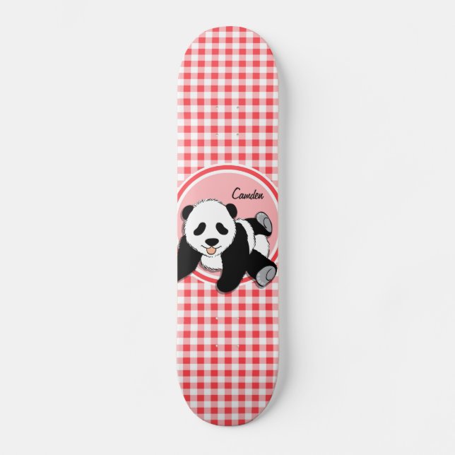 Skateboard Panda bébé; En vichy rouge et blanc (Recto)