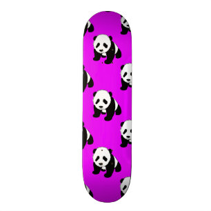Skateboard Panda mignonne ; Néon violet, noir et blanc