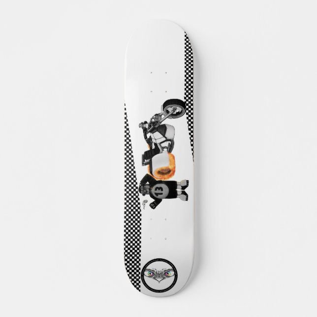 Skateboard Panda Patrol Racing noir et blanc détaillé (Devant)