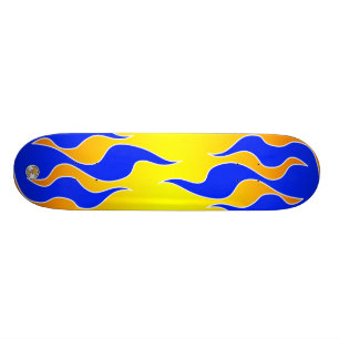 Skateboard Panneau de flamme jaune et bleue