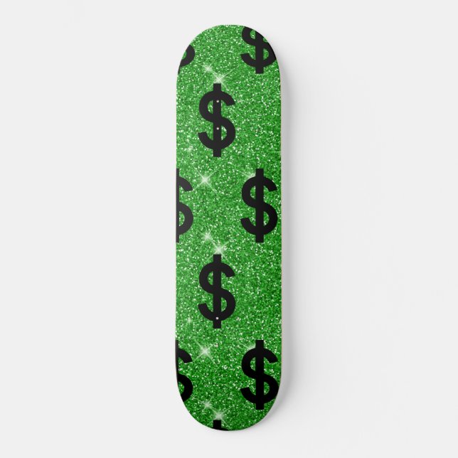 Skateboard Panneau Dollar Noir Argent Entrepreneur Wall Stree (Recto)