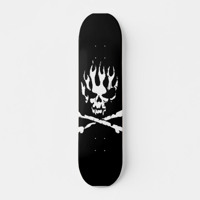 Skateboard panneau noir et blanc de patin de crâne de flamme (Devant)