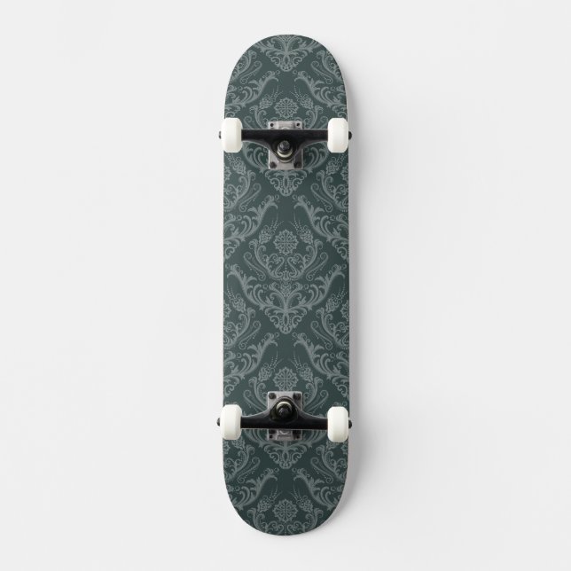 Skateboard Papier peint floral vert de luxe de damassé (Recto)