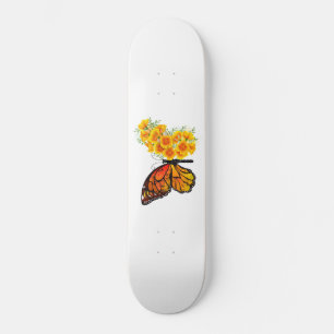 Skateboard Papillon à fleurs avec Poppy de Californie jaune