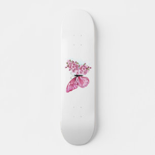 Skateboard Papillon à fleurs avec Sakura rose