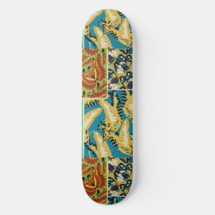 Skateboard Papillon Art Déco Jaune et Turquoise Vibrants
