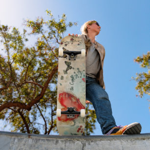 Skateboard Papillon et coeur rouge