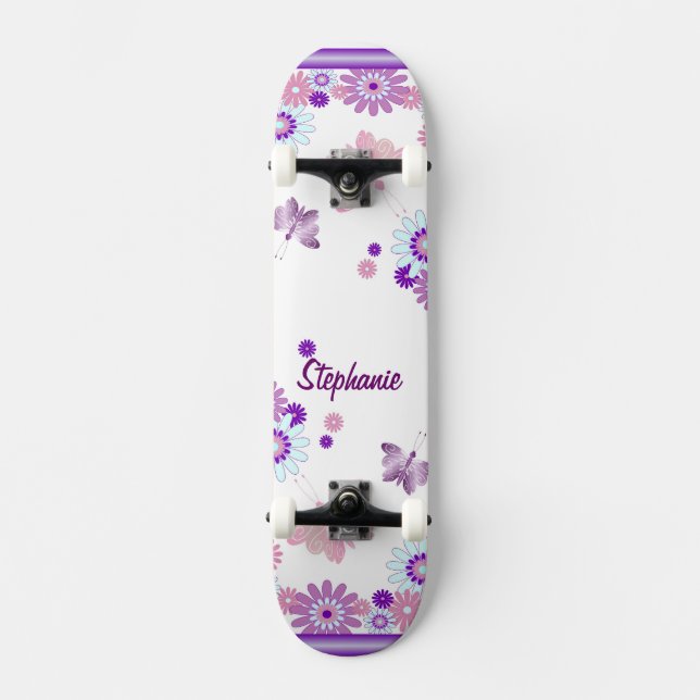 Skateboard Papillon Et Fleurs (Recto)