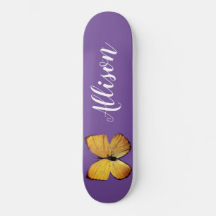 Skateboard Papillon jaune mignon et mignon personnalisé
