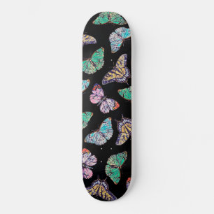 Skateboard Papillons d'aquarelle couleur noire