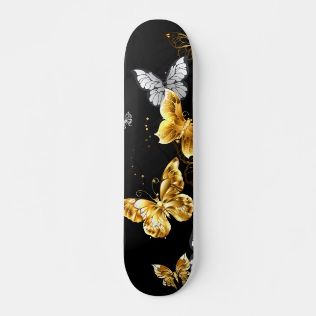 Skateboard Papillons d'or et de blanc (Devant)