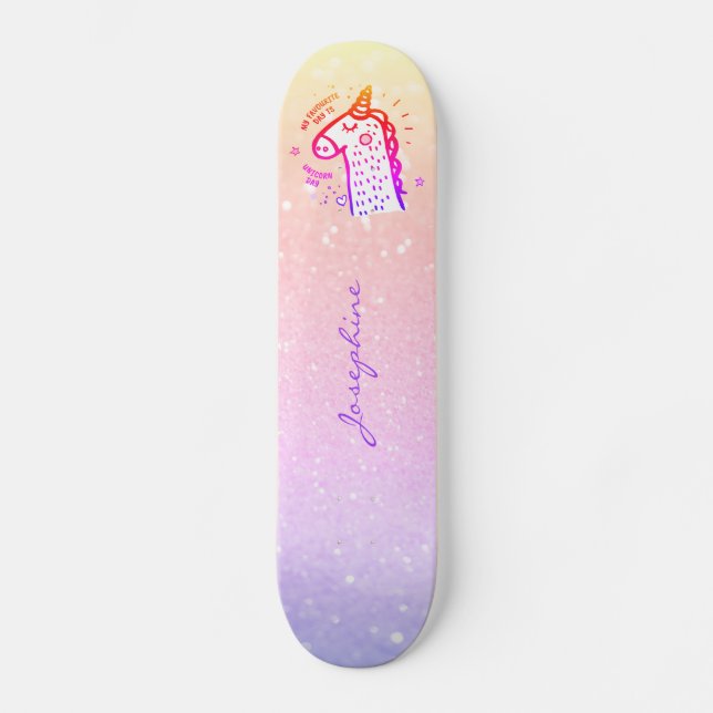 Skateboard parties scintillant arc-en-ciel Unicorn nom modern (Recto)
