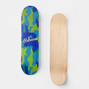 Skateboard Parties scintillant Camouflage bleu et vert clair 