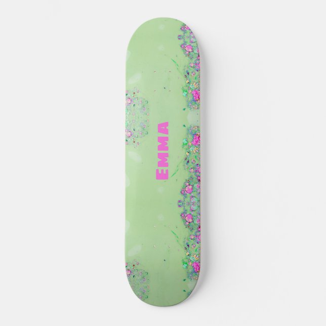 Skateboard Parties scintillant colorée Girly Liquid avec nom (Recto)