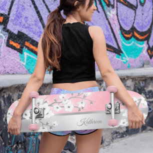 Skateboard Parties scintillant rose cerisier en fleurs Monogr