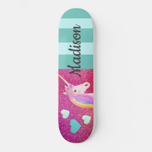 Skateboard Parties scintillant rose Coeurs Unicorne Enfants P
