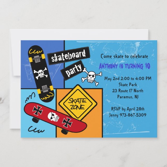 Skateboard Party Birthday Invitation (Front)