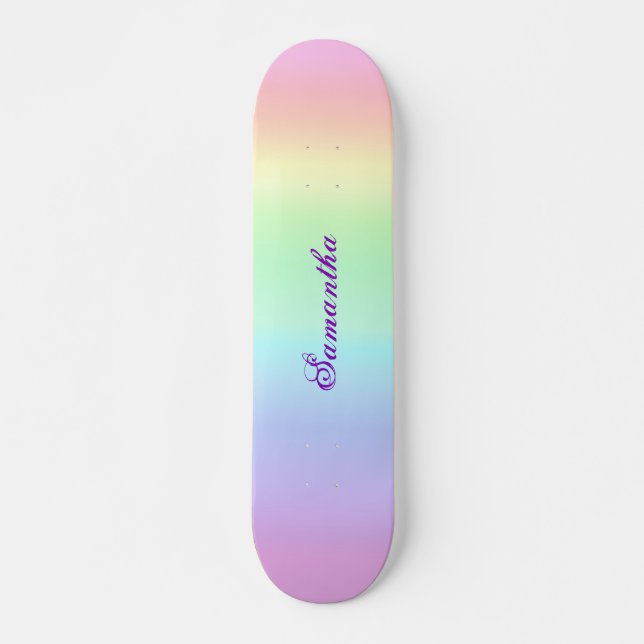 Skateboard Pastel Arc-en-ciel Aesthétique Nom pourpre (Devant)