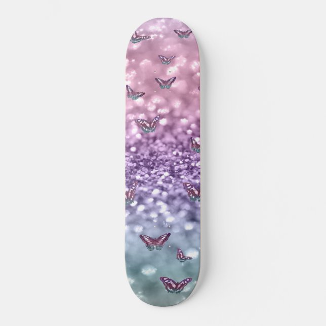 Skateboard Pastel Unicorn rêve de Parties scintillant papillo (Recto)