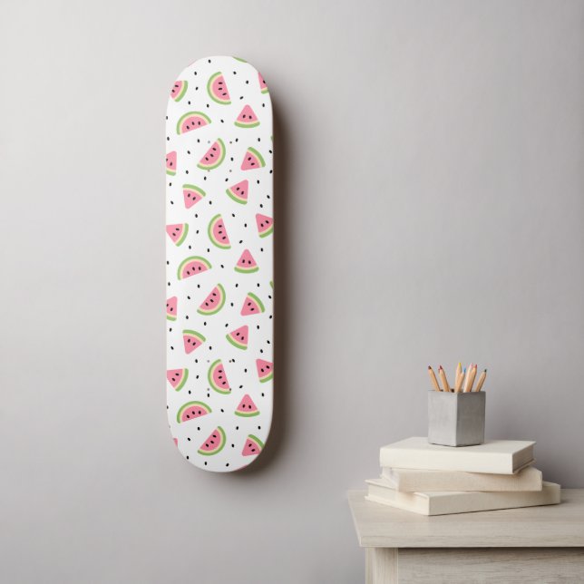 Skateboard Pastèque rose, Graines de pastèque, Motif d'été (Art mural)