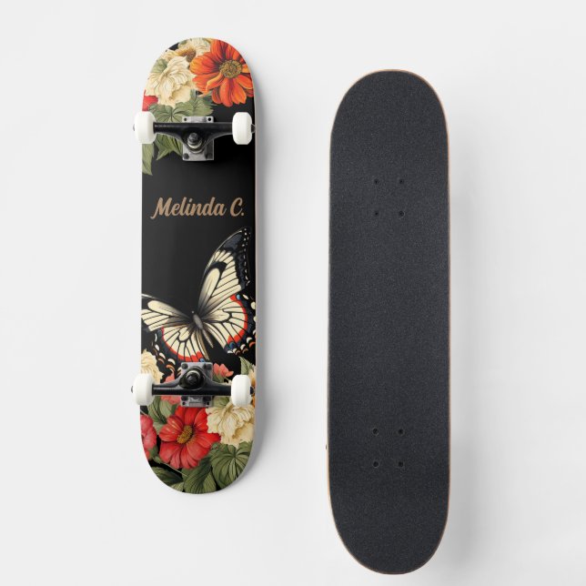 Skateboard Patinage à papillon floral (Recto)
