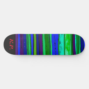 Skateboard Patinage à rayures noir, vert et bleu