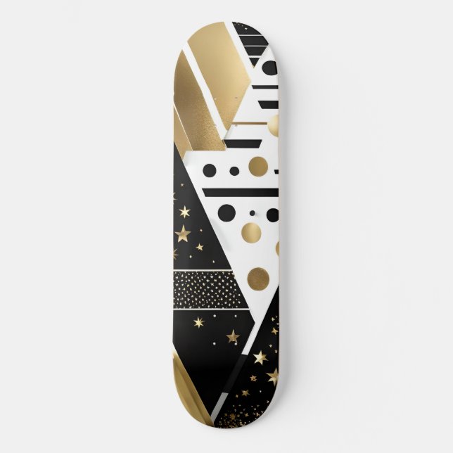 Skateboard Patinage abstrait en or et triangles noirs (Recto)