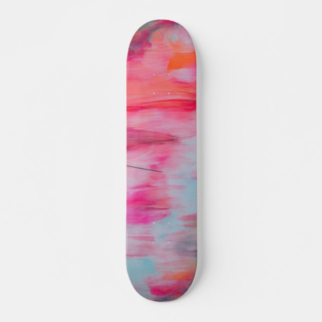 Skateboard Patinage Abstrait rose orange et blanc (Devant)