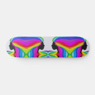 Skateboard Patinage avec Rainbow Hair Female Silhouette