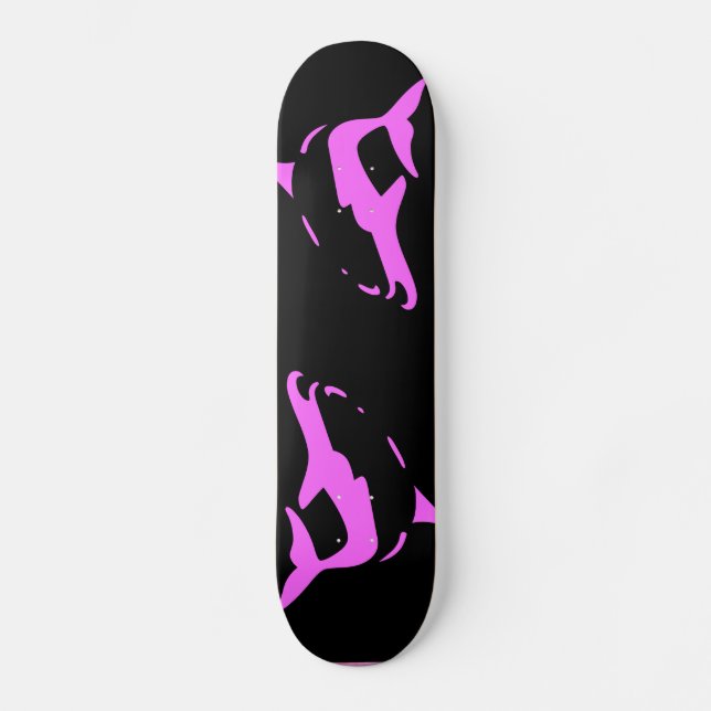Skateboard Patinage en carton rose et noir DOLPHINS (Recto)